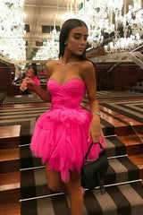 Chic Hot Pink Tulle Short Homecoming Graduation Party Dress