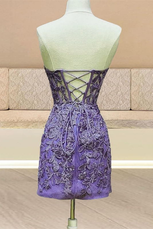 Corset Lace Bodycon Sleeveless Sweetheart Purple Homecoming Dress