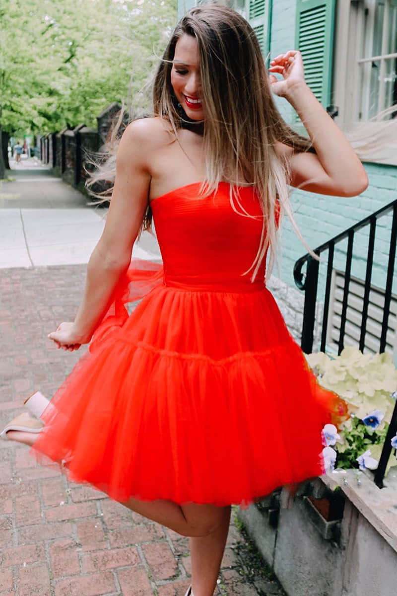Cute Sweetheart A-Line Red Tulle Sweet 16 Homecoming Dress