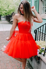 Cute Sweetheart A-Line Red Tulle Sweet 16 Homecoming Dress