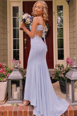 Mermaid Lavender Long Prom Dresses with Beading, Long Evening Gown