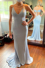 Mermaid Lavender Long Prom Dresses with Beading, Long Evening Gown