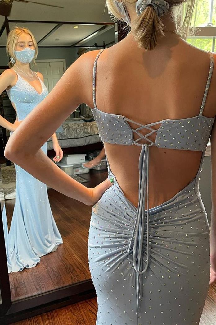 Mermaid Lavender Long Prom Dresses with Beading, Long Evening Gown