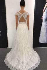 Deep V-Neck Keyhole Back A-Line Lace Bohemian Wedding Dress