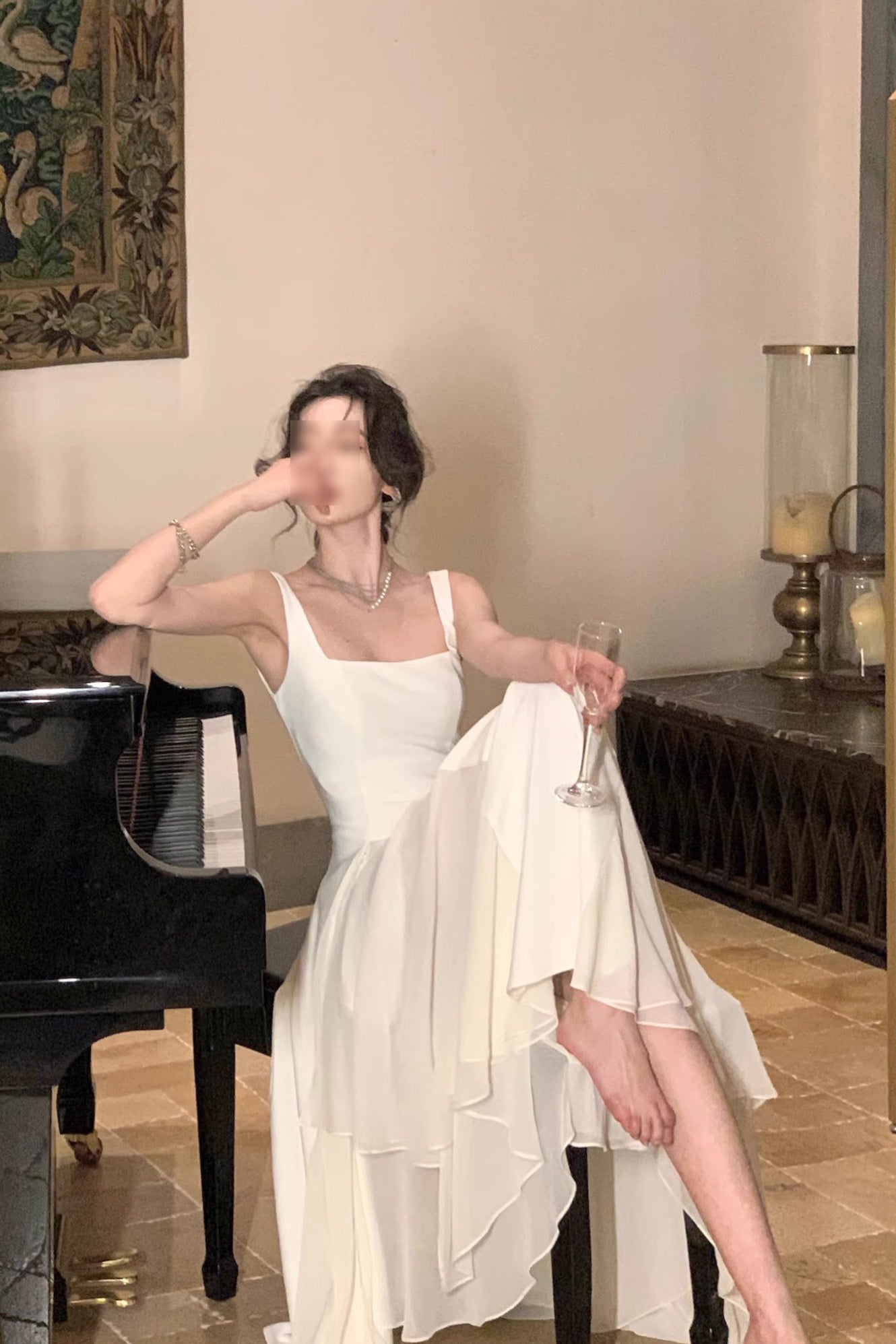 Elegant A-Line Square Neck Ankle-Length Prom Dress, Chiffon Evening Gown