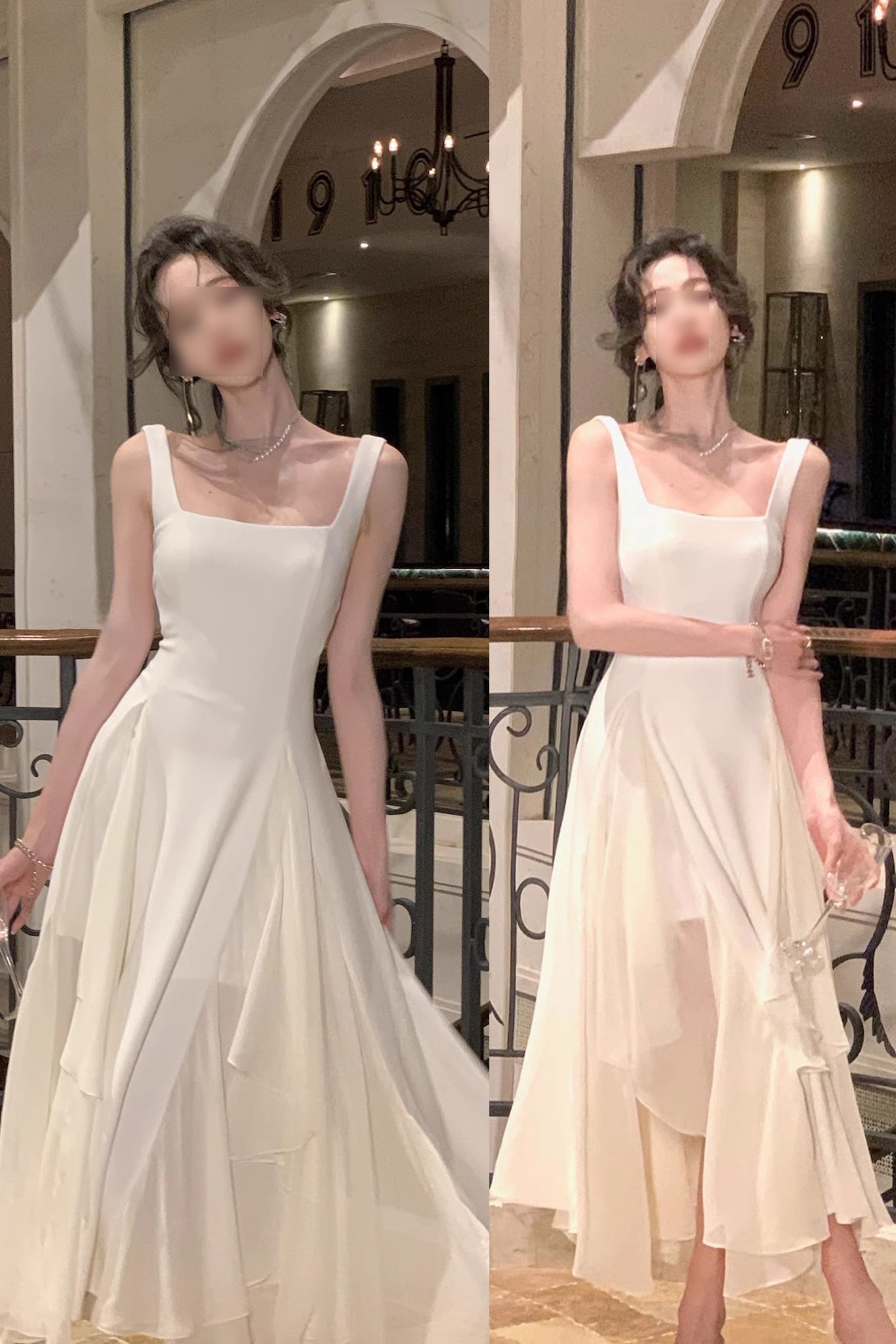 Elegant A-Line Square Neck Ankle-Length Prom Dress, Chiffon Evening Gown