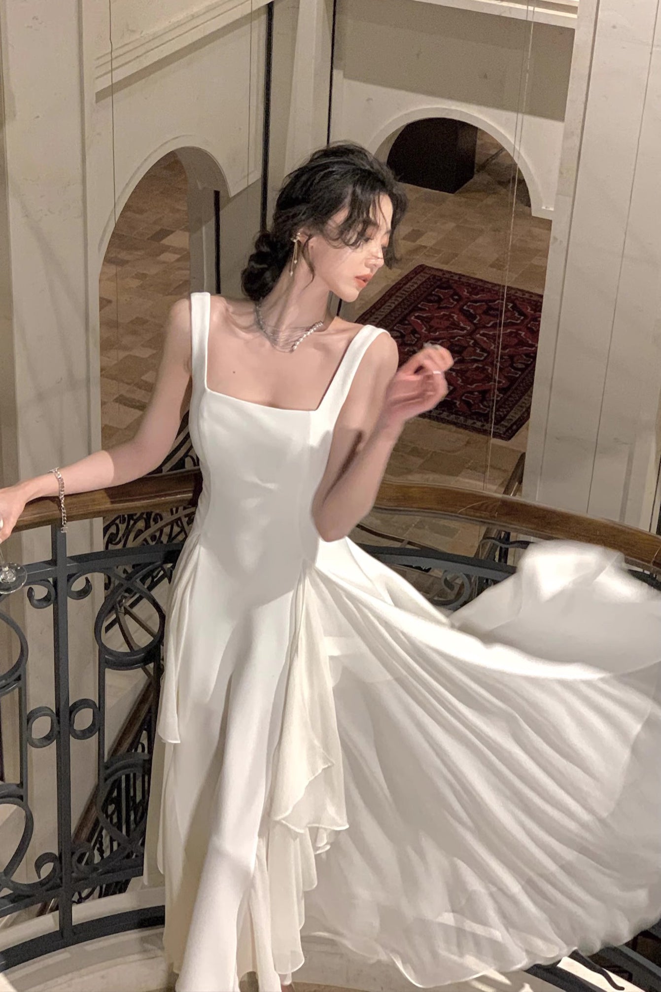 Elegant A-Line Square Neck Ankle-Length Prom Dress, Chiffon Evening Gown