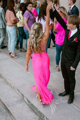 Elegant Hot Pink Mermaid Satin Prom Dress with Slit