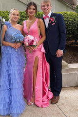 Elegant Sheath Pink Satin Long Prom Dress with Bowknot