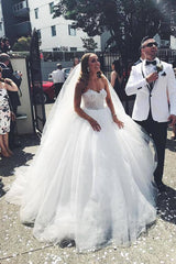 Elegant Sweetheart Lace Top White Ball Gown Wedding Dress