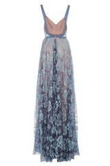 Elegant Blue Lace Prom Dresses Spaghetti-Straps Backless Party Dress