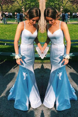 Elegant Light Blue Beaded Mermaid Backless Prom Dress