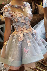 3D Flowers Embroidery Ruffles Lace Short Homecoming Dress