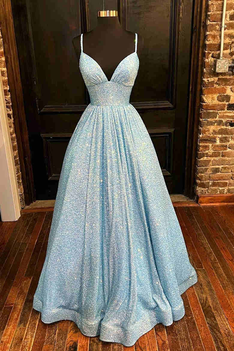 Stunning A-Line Long Plus Size Prom Dresses, Sequins Formal Dress