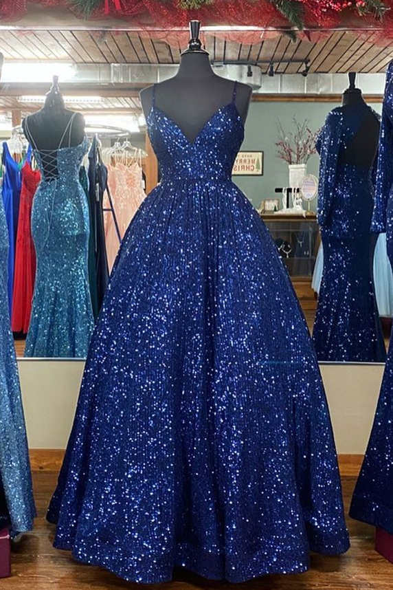Stunning A-Line Long Plus Size Prom Dresses, Sequins Formal Dress