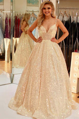 Stunning A-Line Long Plus Size Prom Dresses, Sequins Formal Dress