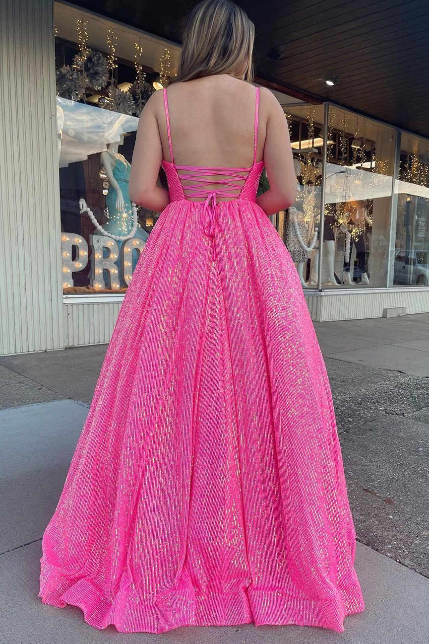 Stunning A-Line Long Plus Size Prom Dresses, Sequins Formal Dress