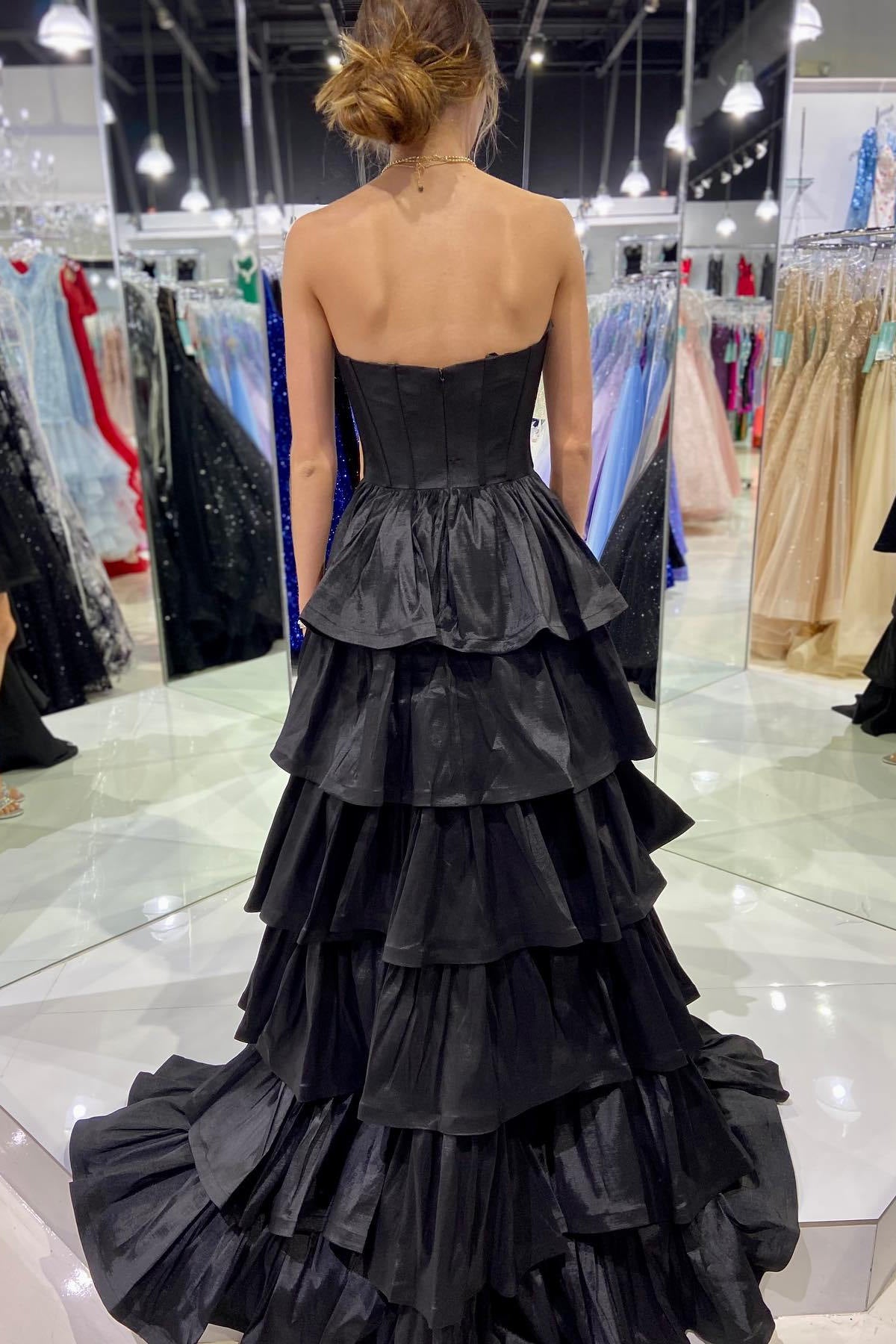 Sweetheart Fuchsia Tiered Hi-Low Prom Dresses, Long Party Dress