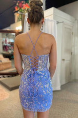 Feather Off-the-Shoulder Purple Short Homecoming Dress with Lace Appliques