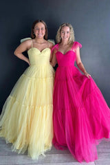 Sweetheart Tie Straps Tulle Dot Long A-Line Plus Size Prom Dresses