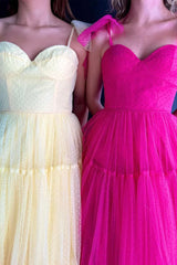 Sweetheart Tie Straps Tulle Dot Long A-Line Plus Size Prom Dresses