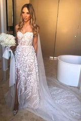 Beautiful A-Line Sweetheart Applique Lace Wedding Dress, Slit Bridal Gown