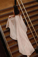 Beaded Straps Gorgeous A-Line Chapel Train Wedding Dresses, Sparkly Backless Wedding Dress