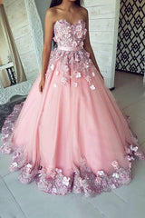 Gorgeous Prom Dresses, Sweetheart 3D Floral Appliques Quinceanera Gown