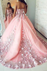 Gorgeous Prom Dresses, Sweetheart 3D Floral Appliques Quinceanera Gown