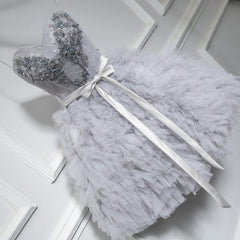 Cute Grey Sweet 16 Spaghetti-Strap Beaded Short/Mini Party Dress