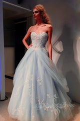 Charming Princess Blue Lace Tulle Sweetheart Ball Gown Prom Dress