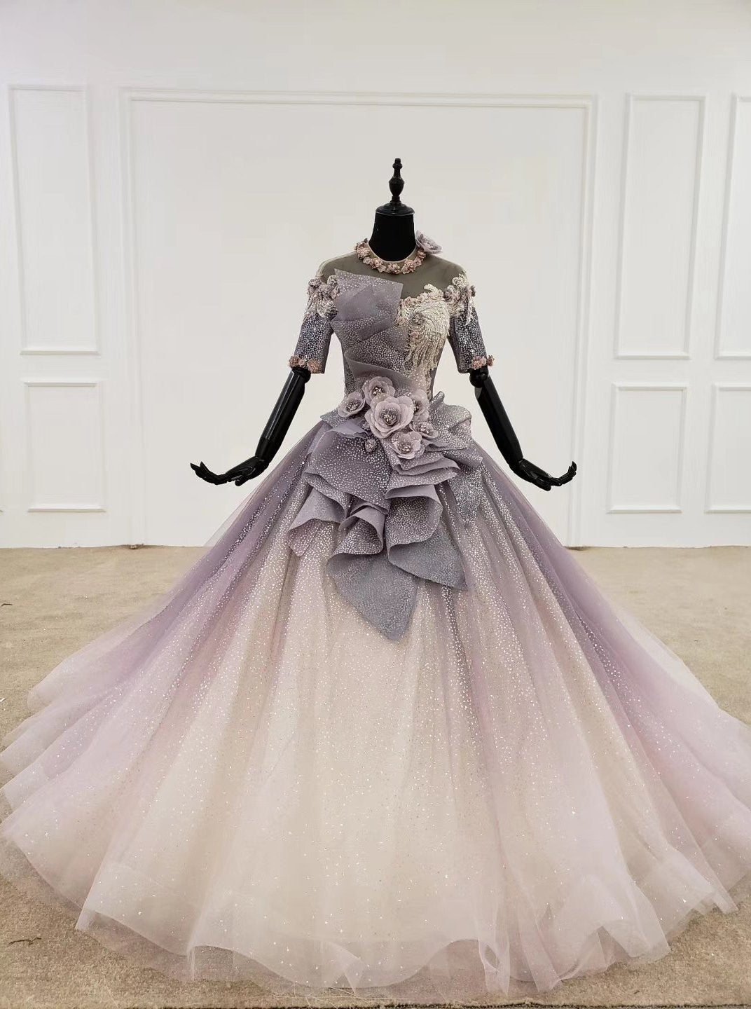 Sparkly Ball Gown Ombre Prom Dresses with Appliques, Quinceanera Gown