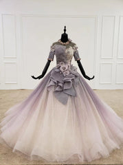 Sparkly Ball Gown Ombre Prom Dresses with Appliques, Quinceanera Gown