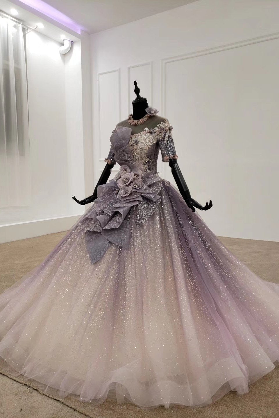 Sparkly Ball Gown Ombre Prom Dresses with Appliques, Quinceanera Gown