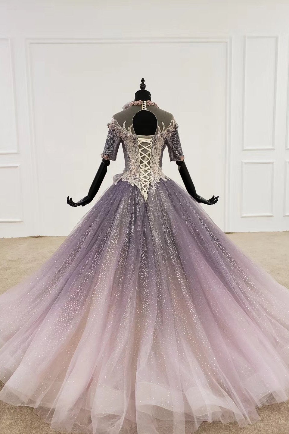 Sparkly Ball Gown Ombre Prom Dresses with Appliques, Quinceanera Gown