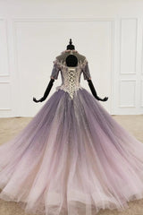 Sparkly Ball Gown Ombre Prom Dresses with Appliques, Quinceanera Gown