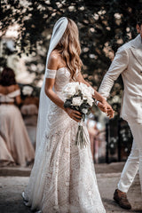 Ivory Lace Sweetheart Beach Mermaid Country Wedding Dress