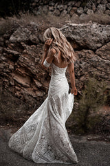 Ivory Lace Sweetheart Beach Mermaid Country Wedding Dress