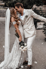 Ivory Lace Sweetheart Beach Mermaid Country Wedding Dress