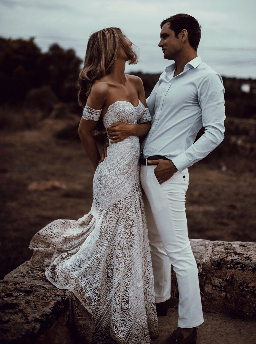 Ivory Lace Sweetheart Beach Mermaid Country Wedding Dress