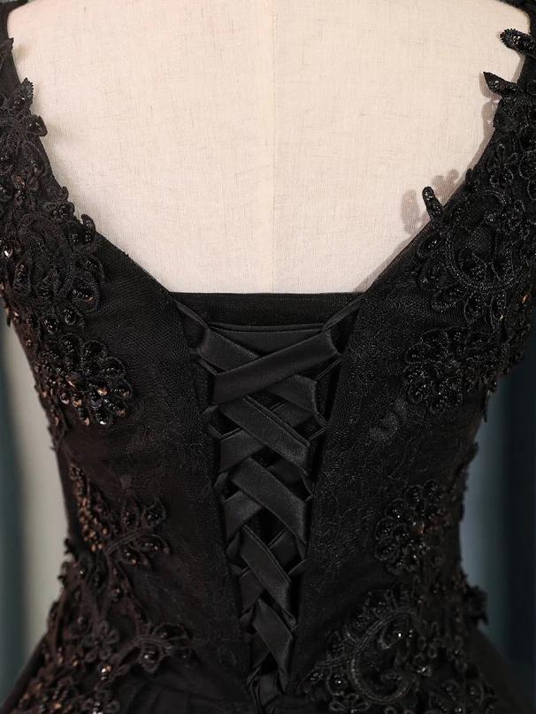 A-Line V-Neck Little Black Lace-Up Homecoming Dress