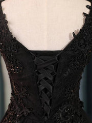 A-Line V-Neck Little Black Lace-Up Homecoming Dress
