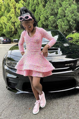Long Sleeve Sequin Velvet Homecoming Dresses, Chic Pink A-Line Party Gown