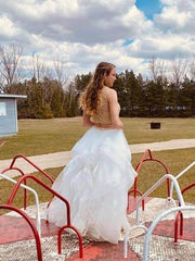 Two Pieces Long Zipper Back Lace Princess Tulle Prom Dresses