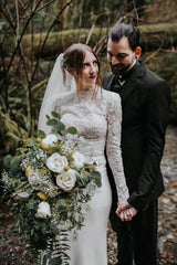 Modest Long Sleeve Lace Wedding Dresses, Mermaid Rustic Bridal Gown