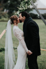 Modest Long Sleeve Lace Wedding Dresses, Mermaid Rustic Bridal Gown