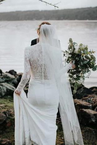 Modest Long Sleeve Lace Wedding Dresses, Mermaid Rustic Bridal Gown