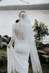 Modest Long Sleeve Lace Wedding Dresses, Mermaid Rustic Bridal Gown
