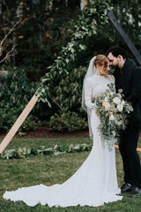 Modest Long Sleeve Lace Wedding Dresses, Mermaid Rustic Bridal Gown