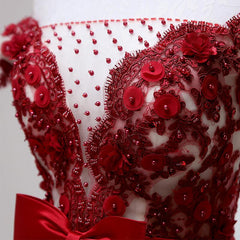 Chic Off-Shoulder Short Sweet 16 Dress, Homecoming Dress with Burgundy Beaded Appliques